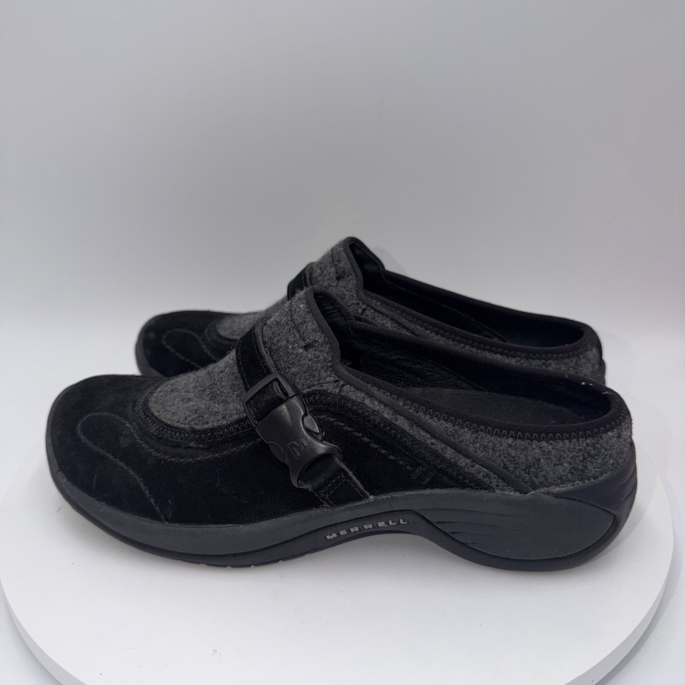 Merrell Womens Shoes Encore Sidestep Black Suede Wool Comfort Shoes Size 8.5